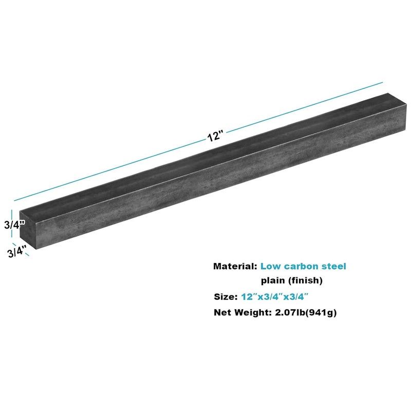 eoere 2 PCS Steel Square Bar Key Stock, 3/4" x 3/4" x 12" Weldable Square Raw Stock for Fabrication, Machining, Hot Rolled Steel - Image 2
